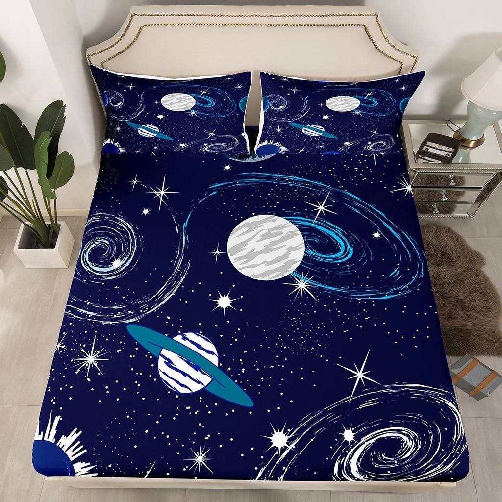 YST Galaxy Bed Sheets Twin for Girls Boys Outer Space Fitted Sheet, Universe Themed Bed Set for Teens Kids Galaxy Theme Bedroom Decor,Solar System Bedding Set Planet Print Bedding Blue