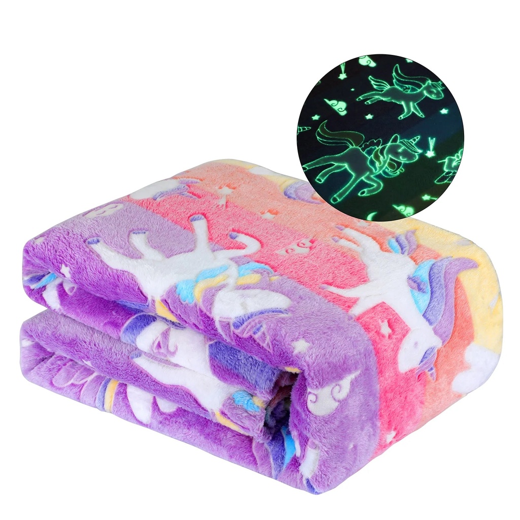 Wesan Glow in the Dark Blanket Unicorns Gifts for Kids Girls Flannel Throw 60"X50"