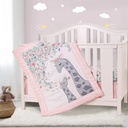 Sweet Baba Giraffe Pink Crib Bedding Set for Girl, 3 PC Baby Nursery Set Including Quilt/Skirt/Fitted Sheet