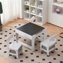 Kids Table and Chair Set,3 in 1 Wooden Toddler Table and Chair Set,Toddler Activity Table with Detachable Tabletop and 2 Storage Bags,1 Table and 2 Chairs,White