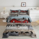 Red Farm House Comforter Set Garden Windmill Bedding Set Twin,Country Lodge Cabin Barn Door Quilt Rustic Retro Cottage Pinwheel Duvet Insert,Sheep Goose Chicken Rooster Pig Horse Dog Room Decor