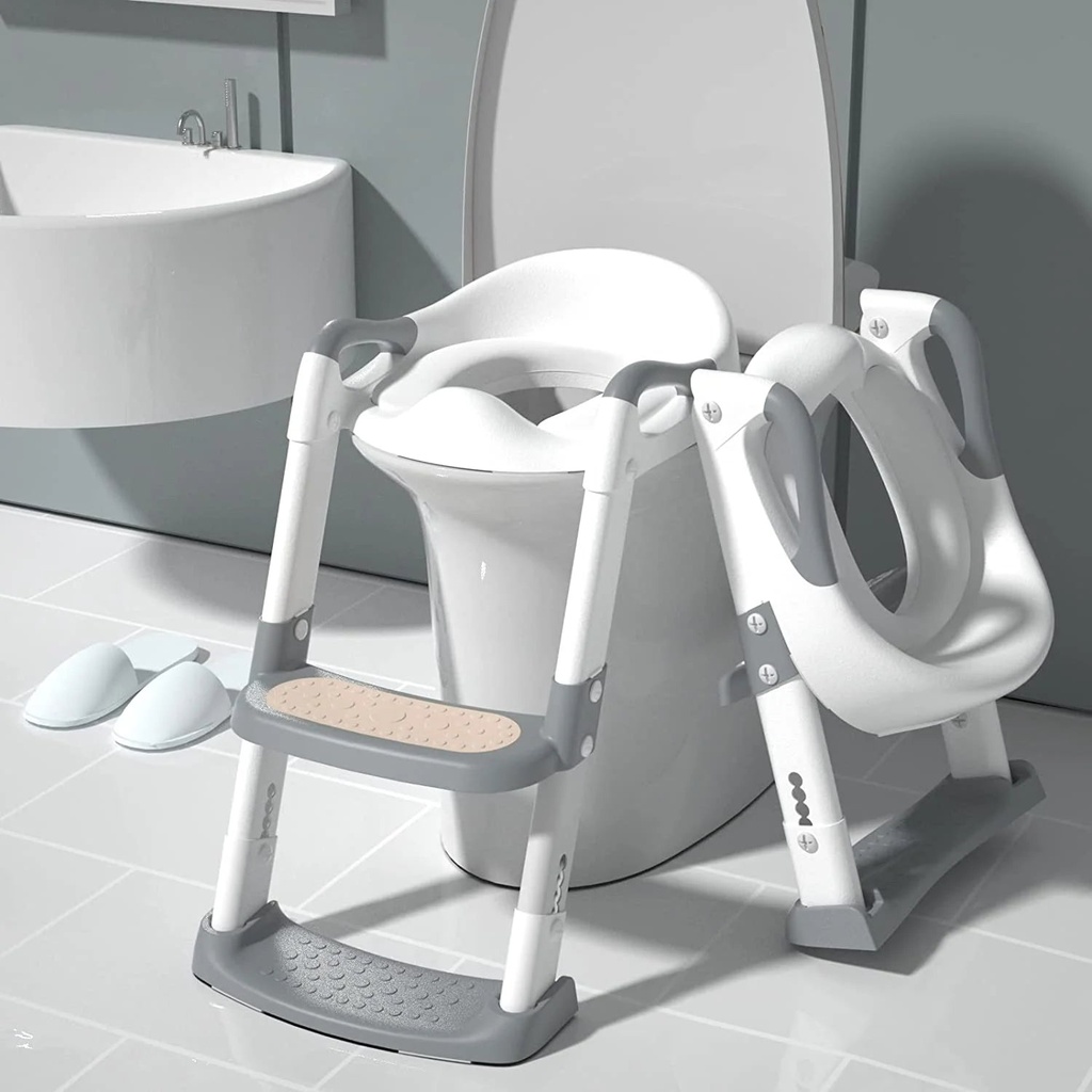 XJD Potty Training Toilet Seat for Toddlers,Kids Folding Potty Seat with Ladders Steps Stools,Grey