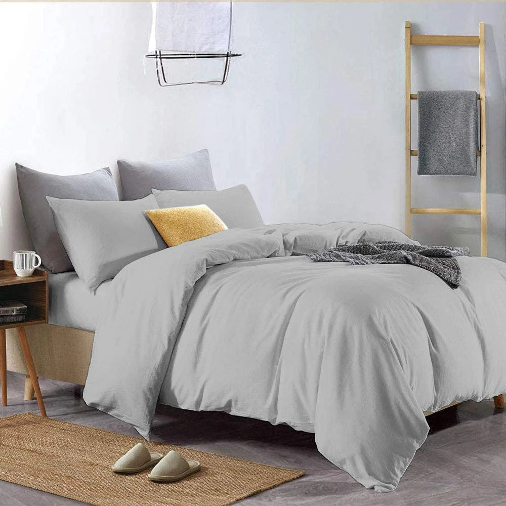Ultra Soft Duvet Cover 3 Piece Set Queen(90''X 90'') 600 Thread Count 100% Natural Cotton Duvet Cover with Two Pillow Shams & Corner Ties Lightweight Comforter Cover Set ( Silver Grey)