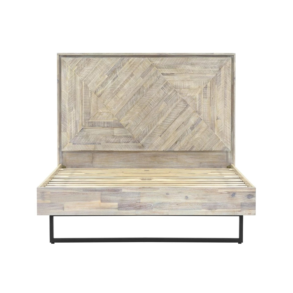 Benjara Rexi Acacia Wood Queen Platform Bed Frame, Metal Sled Base, Natural Brown