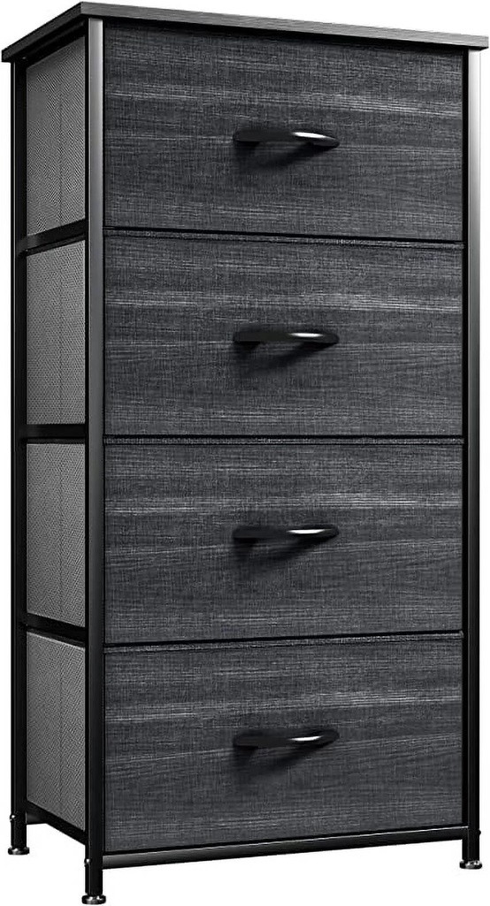 Uforic 4-Drawer Dresser - Fabric Storage Tower, Organizer Unit for Bedroom, Hallway, Living Room, Fabric Bins, Charcoal Black Wood Grain