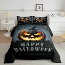 Happy Halloween Comforter Set Twin, Glowing Pumpkin Lantern Bedding, Trick or Treat Gothic Night Bedding Comforter Sets, Grey Black Horror Cartoon Bedroom Decor Gray Yellow Stars Quilt