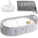 Baby Changing Basket with Contoured Foam Pad - Wipeable Waterproof Cover - Changing Pad Topper for Dresser/Table, Living Room, Portable, Moses Basket, Gray, Modern Style