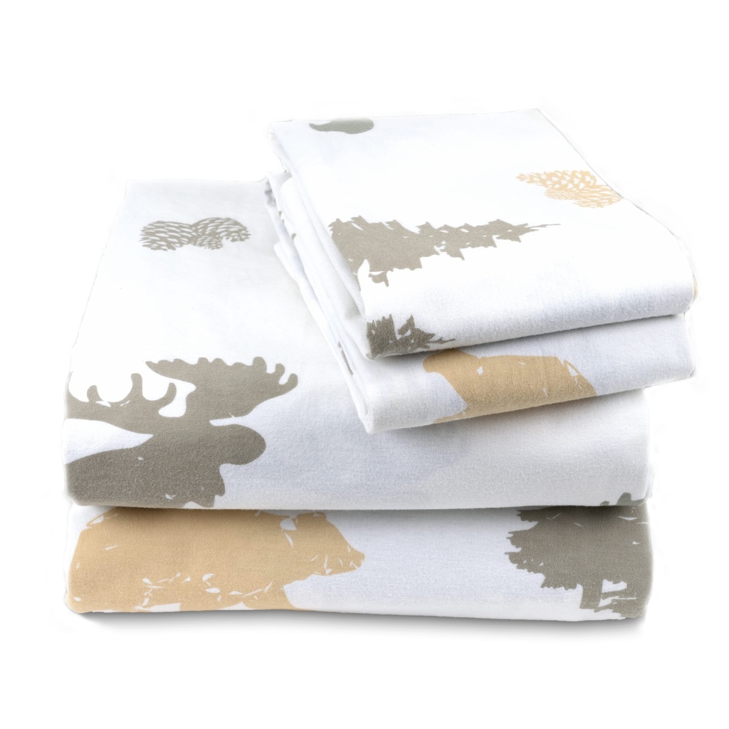 Jumpoff Jo - Queen Flannel Sheets Complete Set - Includes Flat Sheet/Fitted Bed Sheet/ 2 Pillow Cases, Warm and Cozy Winter Sheets - Woodland