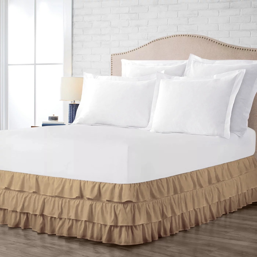Three Quarter Size Tailored Drop Multi Ruffled Solid Bed Skirt with Adjustable Elastic Belt Microfiber Fabric Fade & Wrinkle Resistant Bed Frame Cover Easy to Fit & Care (23 Inch Drop, Taupe)