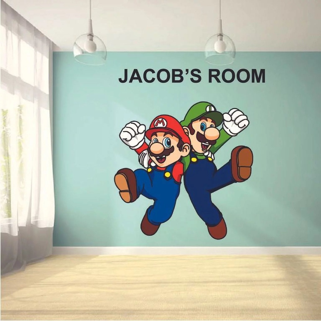 Mario and Luigi Super Mario Bros Wall Art Design Customized Name Wall Decal - Personalized Name - Baby Girl Boy Room Decoration (20X18 Inch)