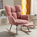 Ouyessir Rocking Chair with Foot Rest,Teddy Upholstered Glider Chair with High Back Side Pocket Accent Rocker Arm Chair for Living Room Bedroom Office,Pink