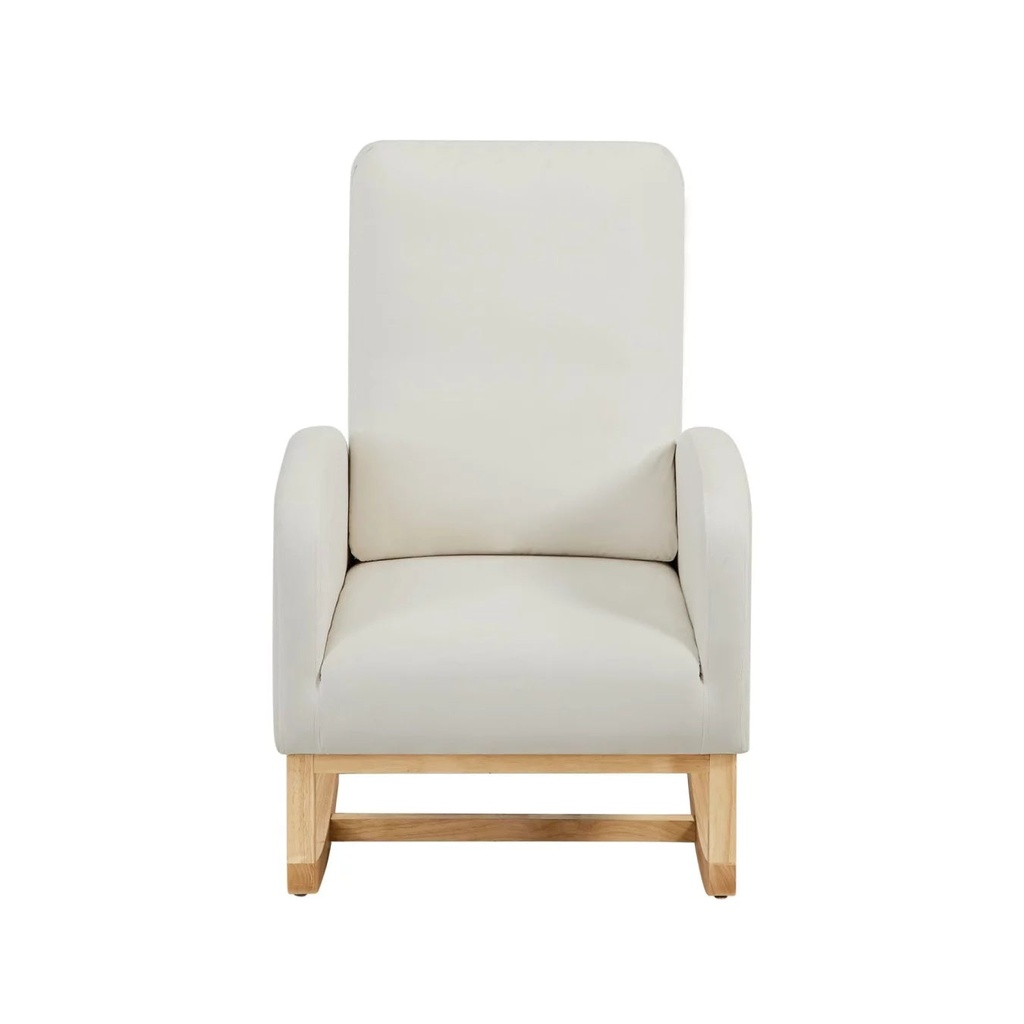 Indoor Rocking Chair, Upholstered Glider Chair with Solid Wood Legs and Side Pockets, Modern High Back Armchair for Living Room Bedroom, Beige