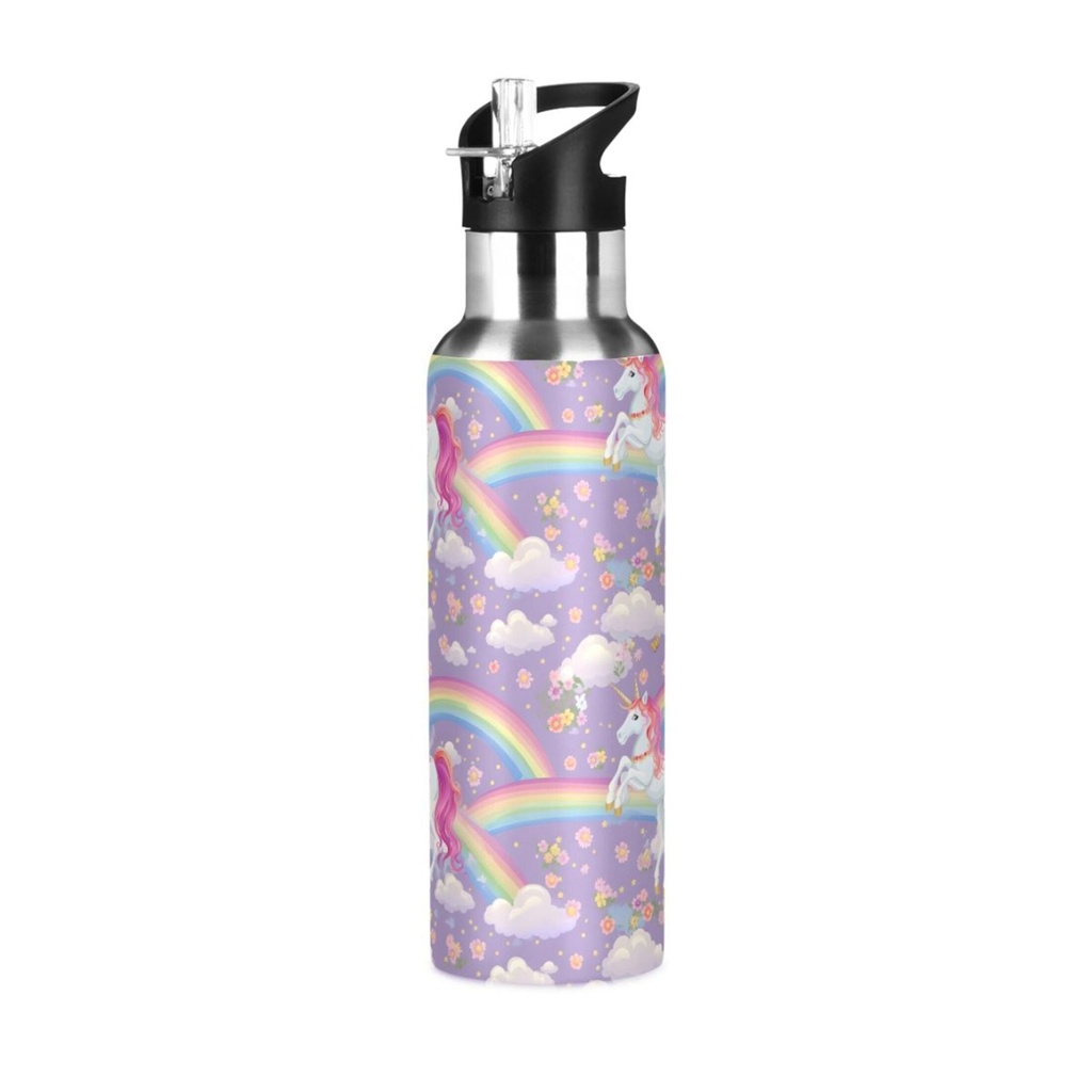 Unicorns and Rainbows Water Bottles Insulated Thermos Kids Stainless Steel Bottle with Straw Lid Flask Leakproof for Sports Gym 20 Oz
