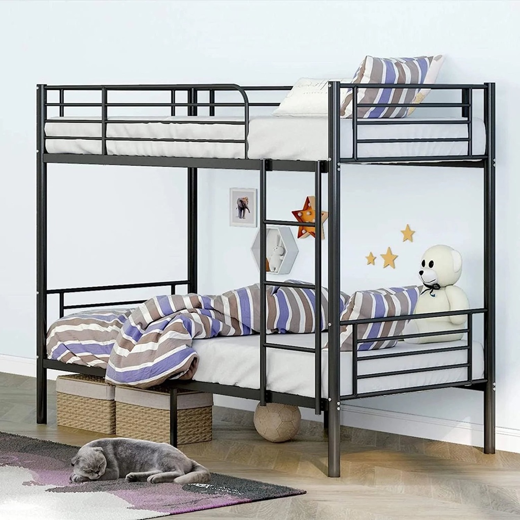 Alohappy Metal Bunk Bed Twin over Twin, Twin Bunk Beds with Removable Ladder and Safety Guard Rail, 12.44" under Bed Storage Space, No Box Spring Needed, Easy to Climb, Industrial Style(Black)
