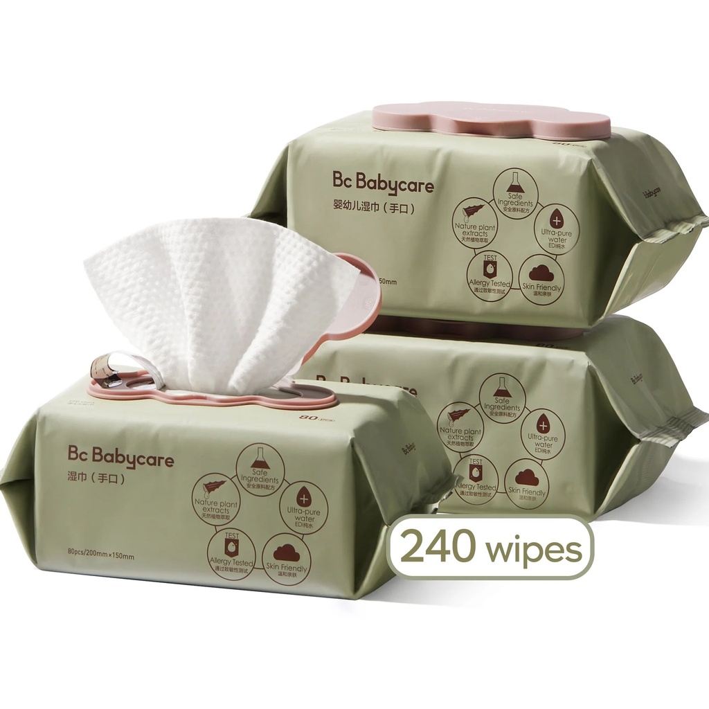 Bc Babycare Baby Wipes, Extra-Thick, Unscented, 3 Pack, 240 Count Total, Flip-Top Container, All Skin Type
