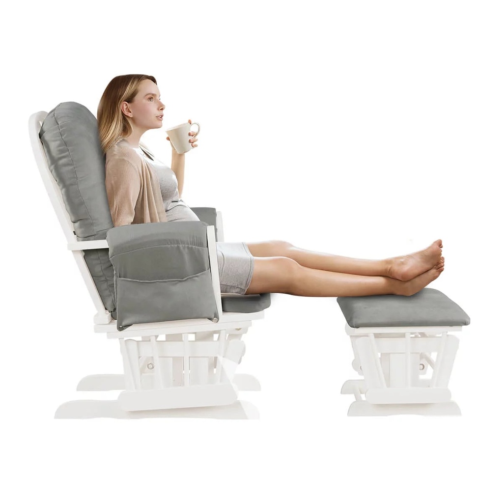 Coelon Glider Rocker with Ottoman, Solid Wood Gliding Chair Set Padded Cushion Baby Nursery Rocking Chair for Relaxing Silver