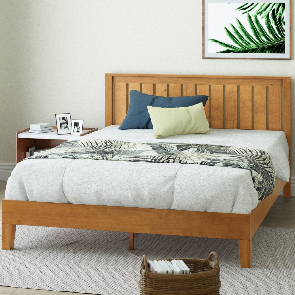 Zinus Alexia 37" Deluxe Wood Platform Bed Frame with Headboard, Rustic Pine, Queen