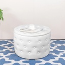 Prime Garden Upholstered Tufted round Velvet Ottoman Seat with Storage,White