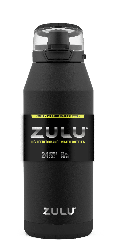 ZULU Swift 32 Fluid Ounce Stainless Steel Vacuum Insulated Water Bottle with Chug Lid, Black
