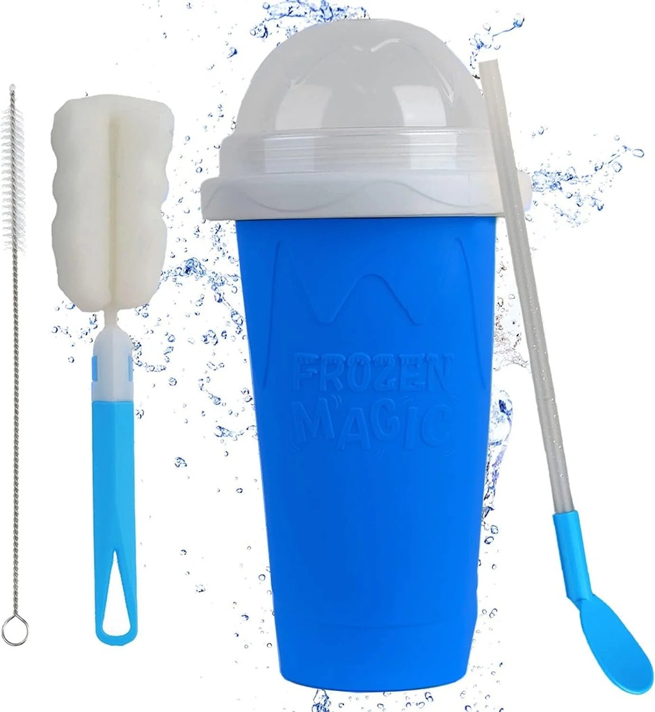 Ragnify Slushy Cup Slushie Maker Ice Cup Silica Cup Pinch Cup Summer Cooler Smoothies Cup Double Layer Squeeze Cup Slush Maker Cup Home DIY Smoothie Cup for Children and Adult (Blue)