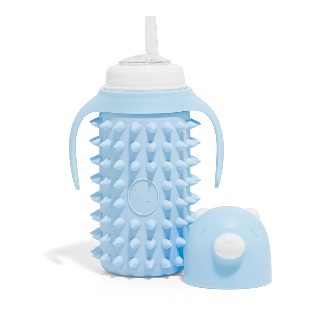 Tabor Place Glass Sippy Cup for Toddlers/The Spikey Bear / 8Oz / Strong Glass/Protectitive Silicone Sleeve/Leakproof Straw (Large)