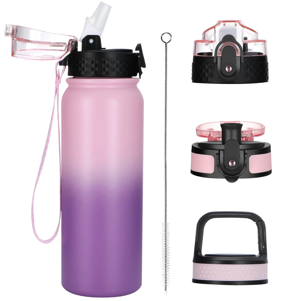 Oldley 20Oz Stainless Steel Water Bottle Bpa Free with 3 Lids and Strap, Insulated and Leakproof Hiking