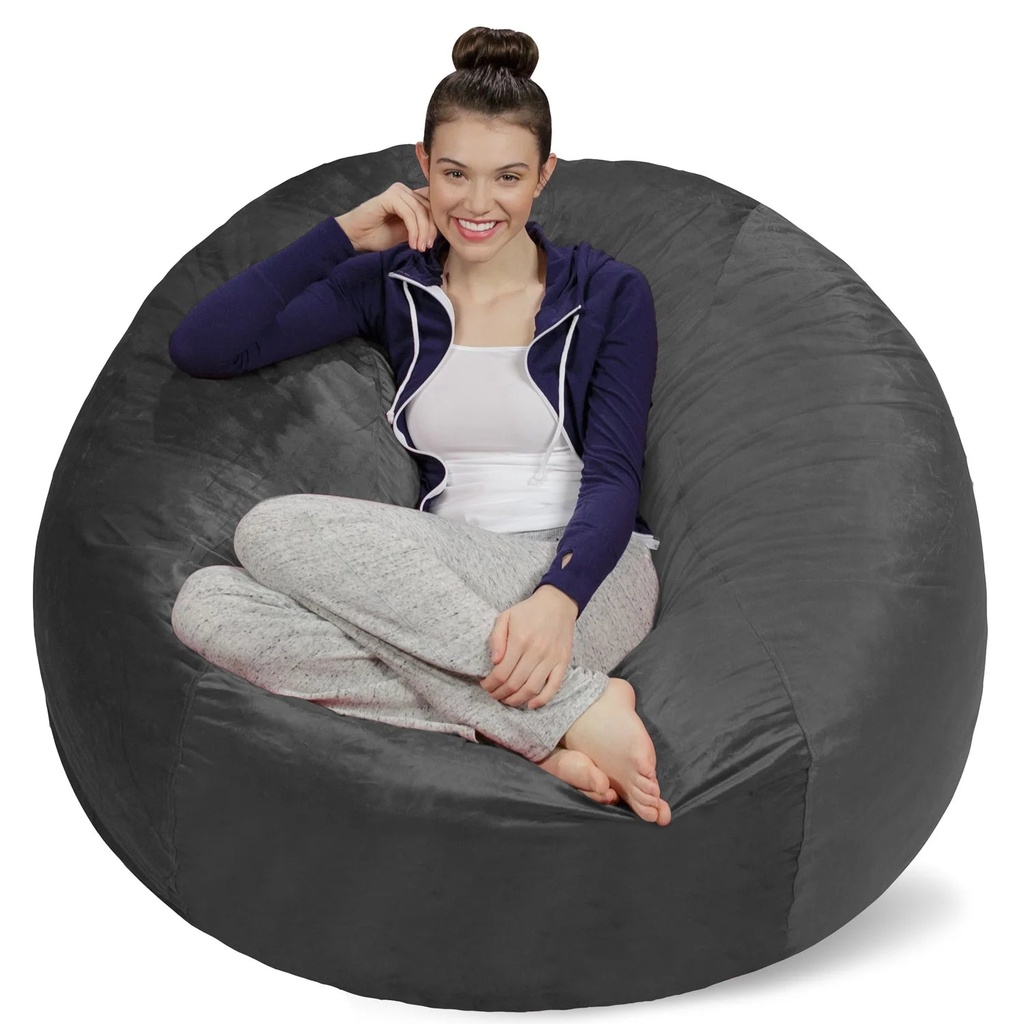 Sofa Sack Bean Bag Chair, Memory Foam Lounger with Microsuede Cover, Kids, Adults, 5 Ft, Charcoal