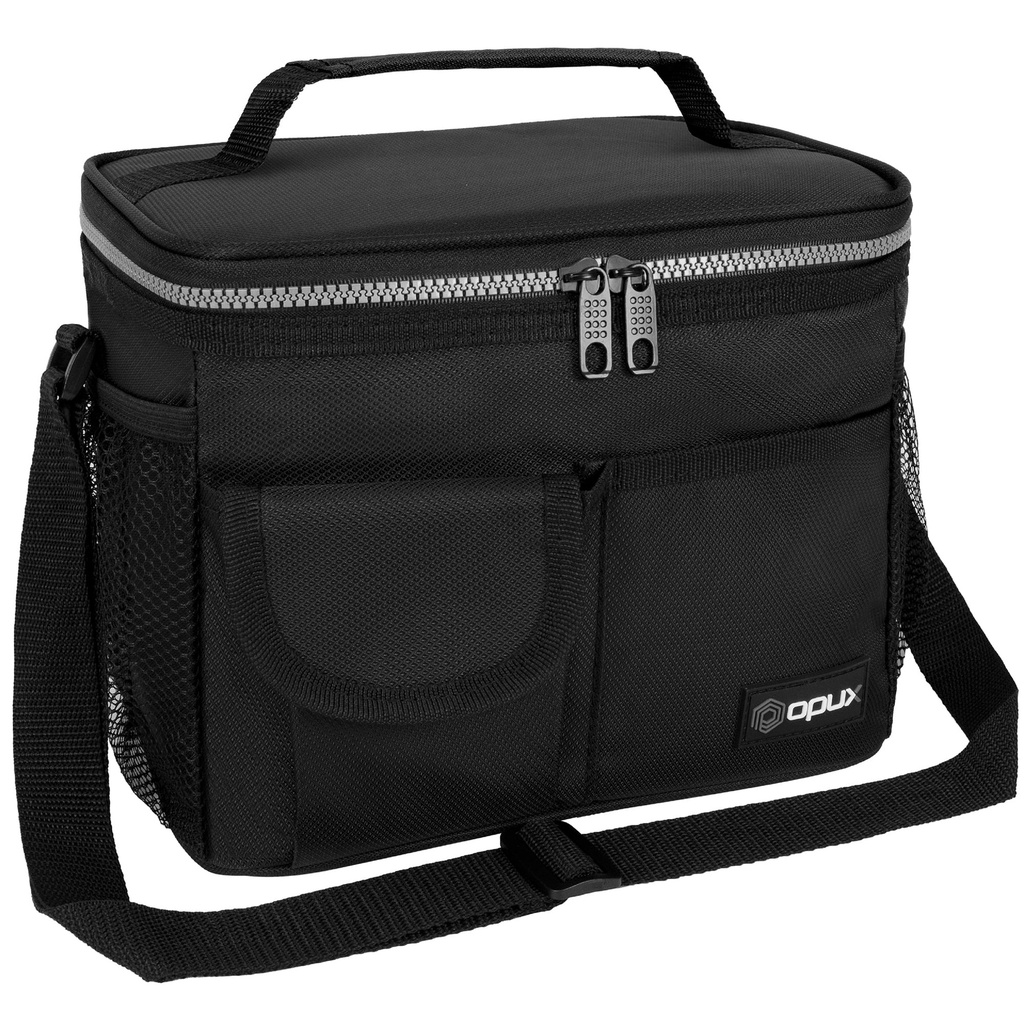 OPUX Insulated Lunch Box for Men Women, Leakproof Thermal Lunch Bag Cooler Work Office School, Soft Reusable Lunch Tote with Shoulder Strap, Adult Kid Lunch Pail Kit, 14 Cans, Black