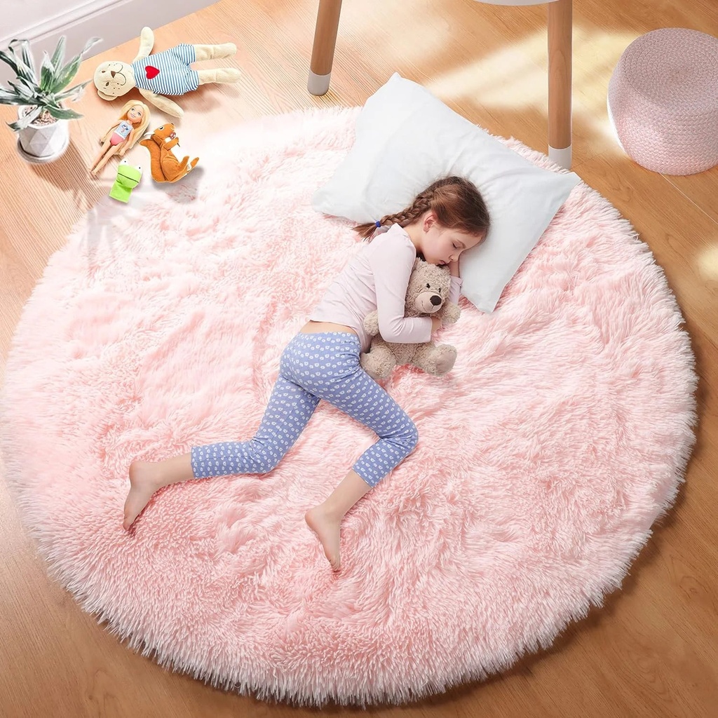 Sanmadrola Super Soft Fluffy Indoor Area Rugs 4X4 Feet, Fuzzy Rugs for Bedroom Living Room, Shaggy for Nursery Baby Room Kids Rugs, Furry Rug Shag Carpet for Boys Girls Dorm Room