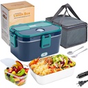 Romanda 1.8L Electric Heated Lunch Boxes for Adults 12V/24V/110V Portable Electric Lunch Box for Car/Office/Home Leak Proof, 304 Stainless Steel Container, SS Fork & Spoon and Carry Bag - Sky Blue