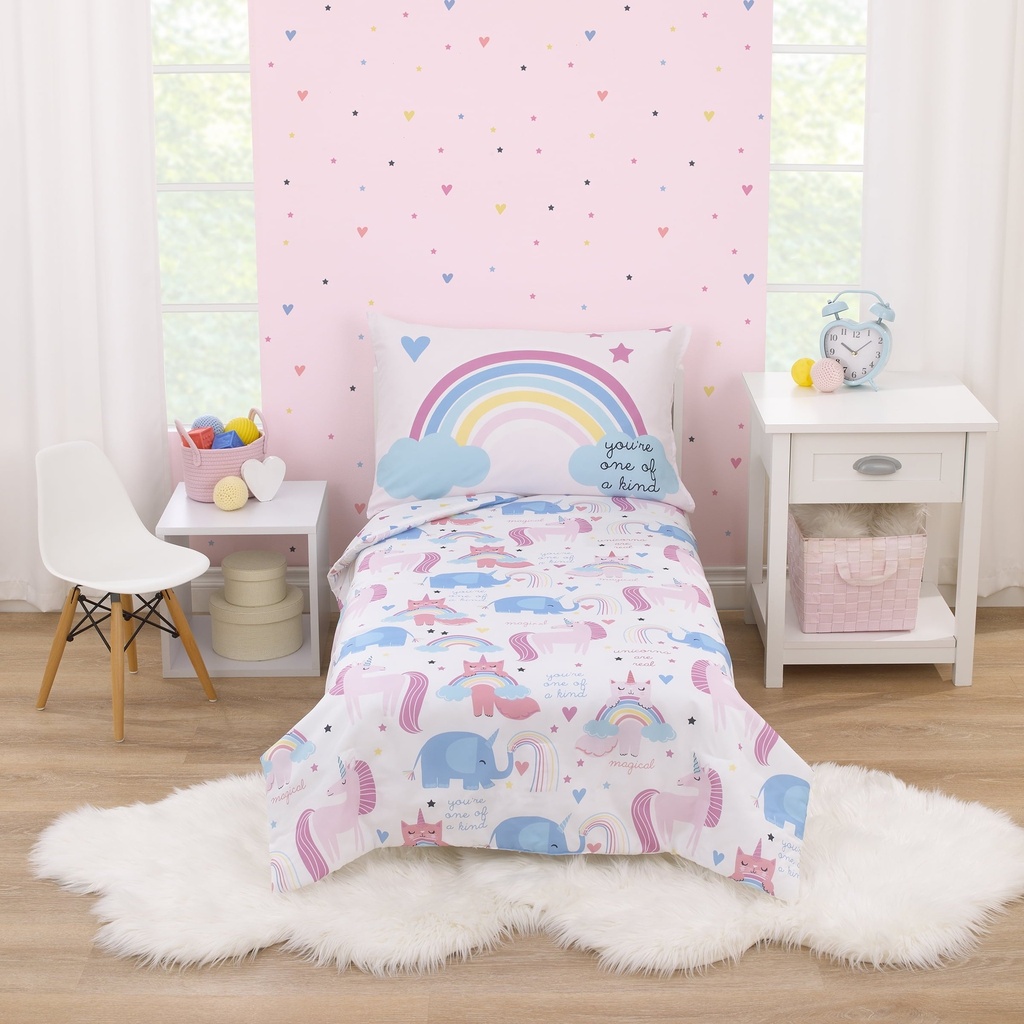 Parent'S Choice Unicorn Party 3-Pc Toddler Bed Set, Pink, Comforter, Sheet, Pillowcase