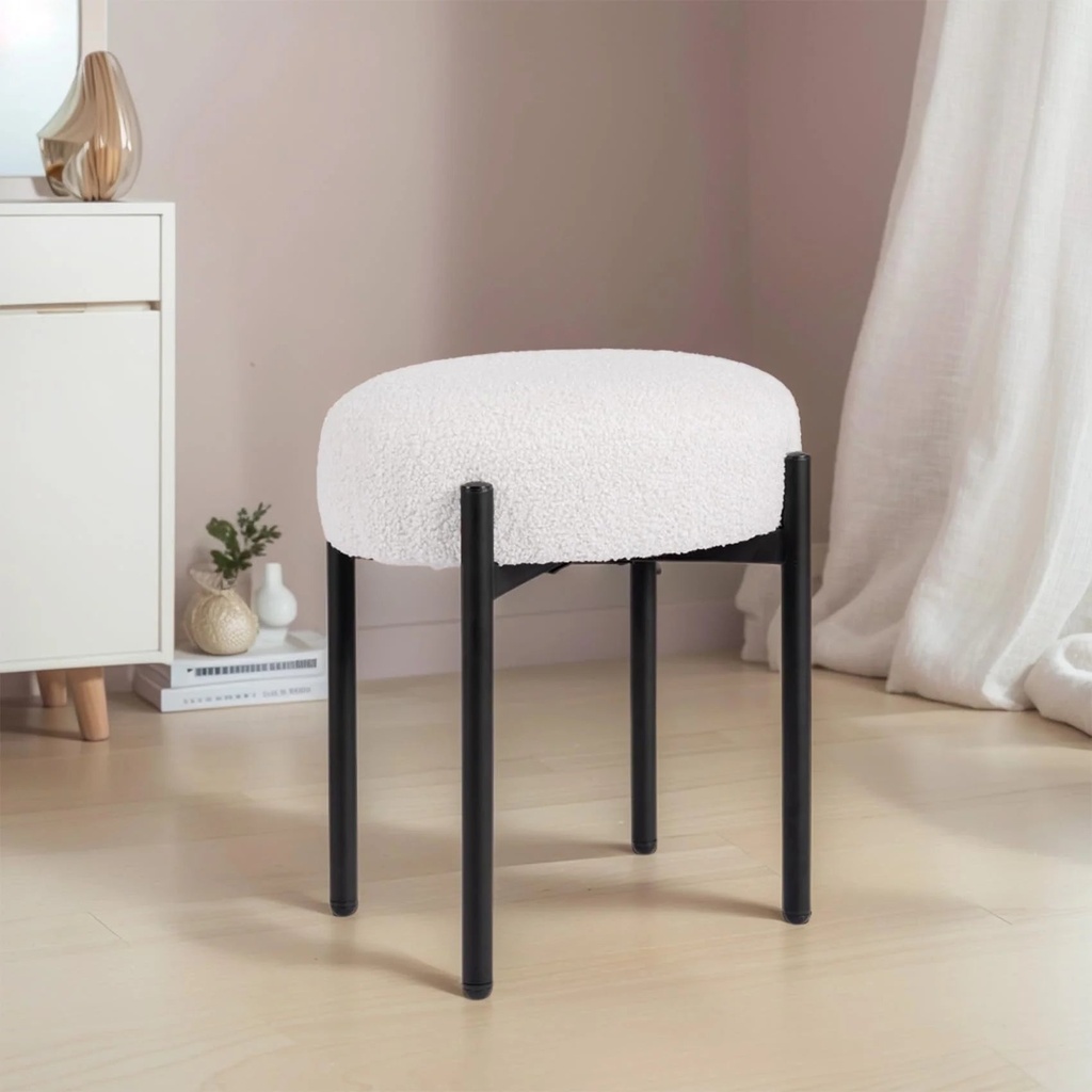 PROHIKER Vanity Stool Chair Faux Teddy Dog Fur, Soft Ottoman Footrest Stool for Vanity, Makeup Chair Side Table with Metal Legs, Modern Ottoman Footstool for Bedroom, Living Room, White