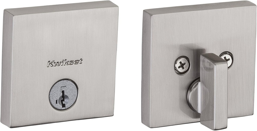 Kwikset Downtown Low Profile Square Contemporary Deadbolt Featuring Smartkey in Satin Nickel (Clear Pack)