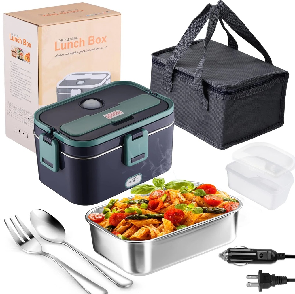 Beiou Electric Lunch Box 60W Food Heated 12V 24V 110V 1.8L Portable Food Warmer Heater for Car/Truck/Home /Office