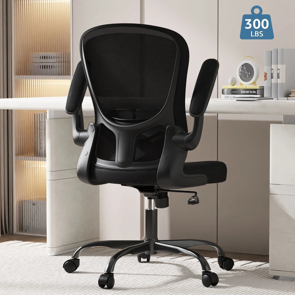 Lioncin Ergonomic Office Chair, Comfort Home Office Task Chair, Lumbar Support Computer Chair with Flip-Up Arms and Adjustable Height,Black