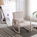 Rocking Chair Nursery, Comfy Linen Backrest Mid-Century Rocking Chair with Wooden Armrest Upholstered Glider Rocker with Free Lumbar Pillow for Living Room (Beige)