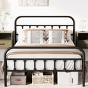 Sesslife Full Metal Bed Frame, Black Platform Bed with Vintage Headboard and Footboard, Sturdy Steel Slat Support, Iron Bed Frame for Bedroom