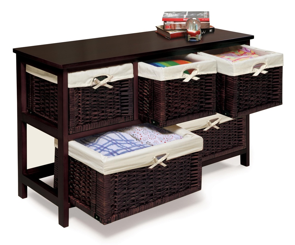 Badger Basket Five Drawer Storage Unit with Wicker Baskets -Espresso