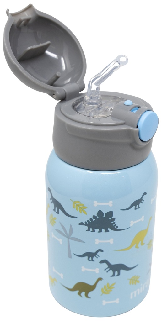 MIRA 15Oz Insulated Kids Water Bottle with Straw, One Touch Lid, Stainless Steel, Dinosaurs