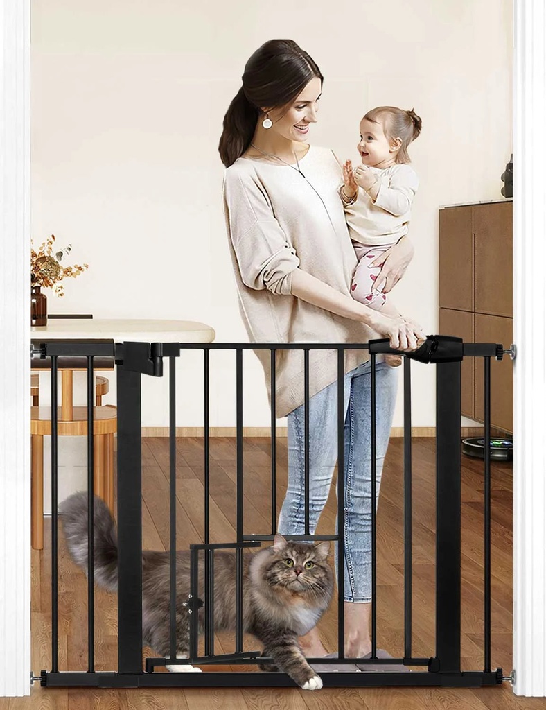 Baby Safety Gate 30"Tall 29.5''-40.5''Wide Doorway Baby Gate with Pet Door, Black