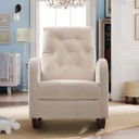 Kepooman Baby Room High Back Rocking Chair Nursery Chair, Comfortable Rocker Fabric Padded Seat, Beige