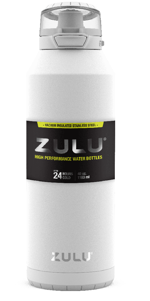 ZULU Swift 40 Fluid Ounce Stainless Steel Vacuum Insulated Water Bottle with Chug Lid, White