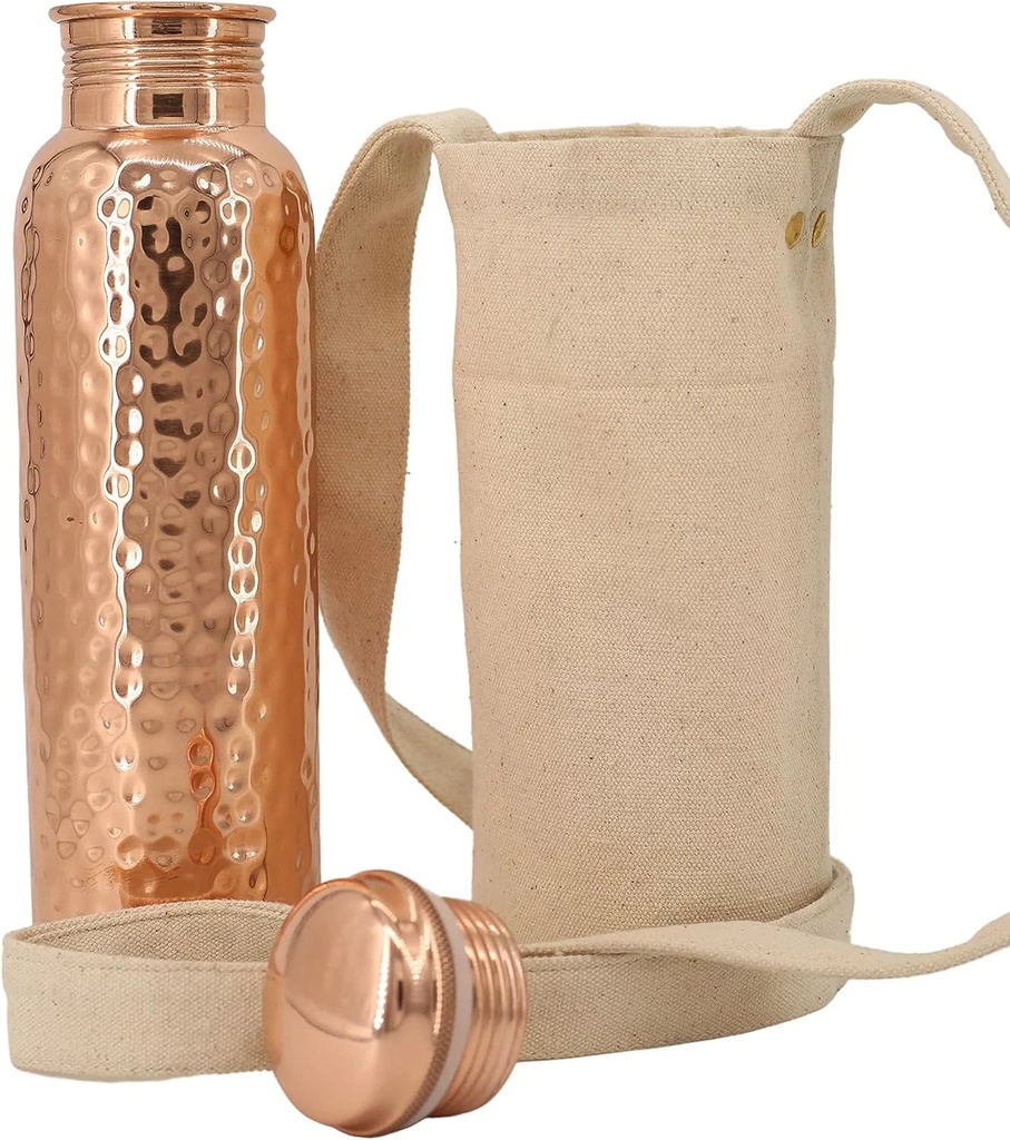 Kitchen Science Copper Water Bottle (34Oz/1000Ml) W/A Carrying Canvas Bag | 100% Pure Copper Bottle for Drinking Water | Lab-Tested, Heavy Duty & Leak-Proof | Authentic Ayurvedic Copper Water Bottle