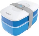 Bentgo Classic (Blue) - All-In-One Stackable Lunch Box Solution - Sleek and Modern Bento Box Design Includes 2 Stackable Containers, Built-In Plastic Silverware, and Sealing Strap
