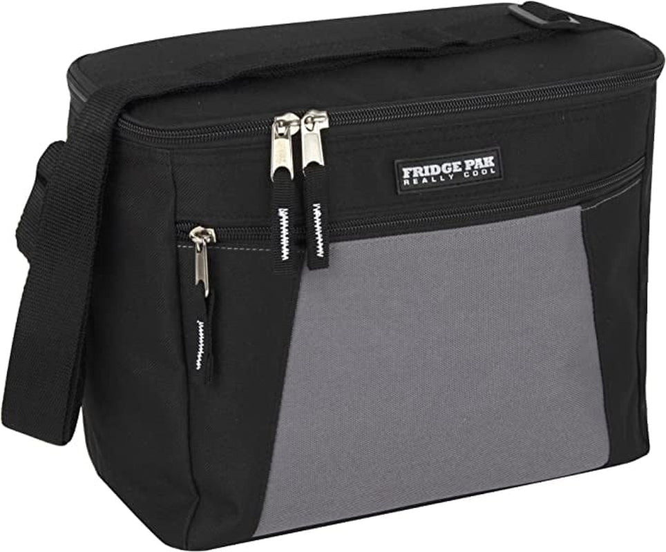 Fridge Pak, 12 Can Large Capacity Can Cooler Insulated Adult Lunch Bag - Black