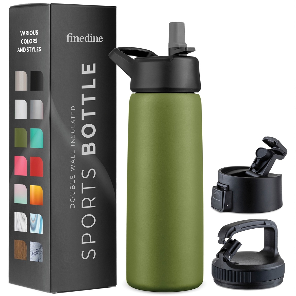 Triple Insulated Stainless Steel Water Bottle with Straw Lid - Flip Top Lid - Wide Mouth Cap (25 Oz) Sports Drink Bottle, Keeps Hot and Cold - Great for Hiking & Biking
