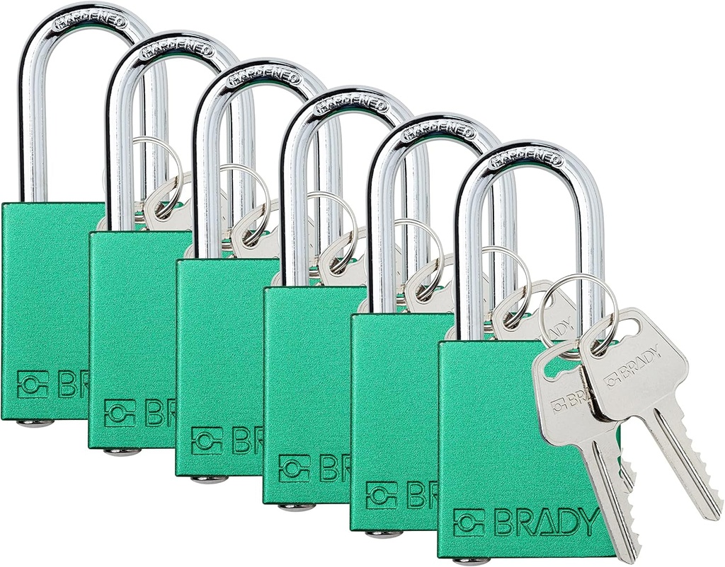 Brady Safety Lockout Padlock Sets - 6 Pack - Green - Keyed Different Safety Lockout Padlocks - 2 Keys per Lock - SDAL-GRN-38ST-KD6