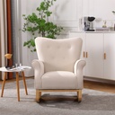 Velvet Rocking Chair, Modern Upholstered Accent Chair with Wing Backrest and Rubber Wood Legs, Comfortable Rocker with Padded Seat, High Back Glider Rocking Armchair for Living Room Bedroom, Beige