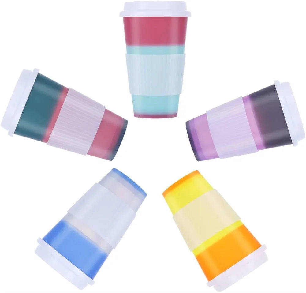 Reusable Color Changing Tumbler Coffee Cups - 5 Pcs 16Oz Plastic Tumblers Cup with Lids for Hot Drink - Durable & Splash-Proof Water Travel Cup to Go Coffee Cup.