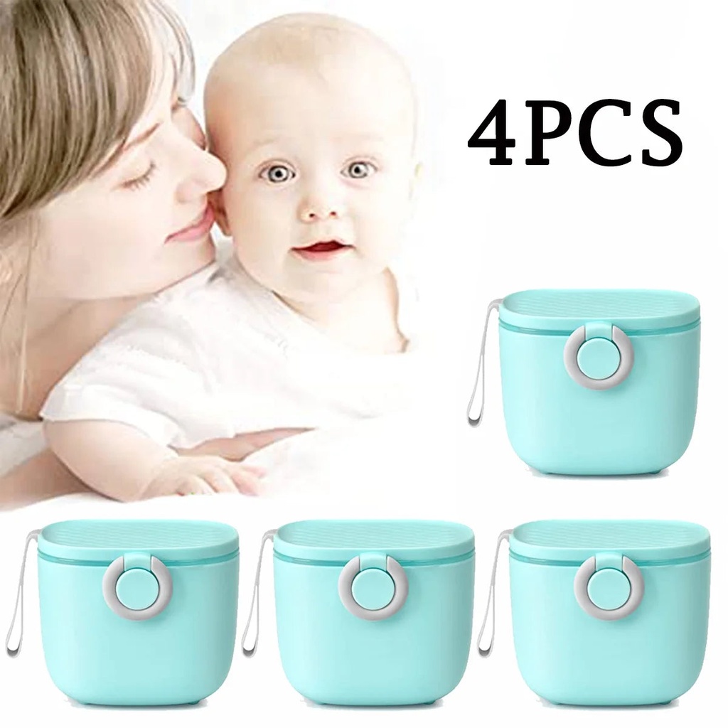 4Packs Portable Formula Milk Powder Dispenser with Carrying Handle and Spoon for Outdoor Activities with Baby Infant